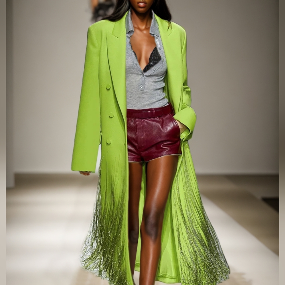 Patchwork Tassel Jackets For Women Notched Collar Long Sleeve High Waist - Picture 2 of 8